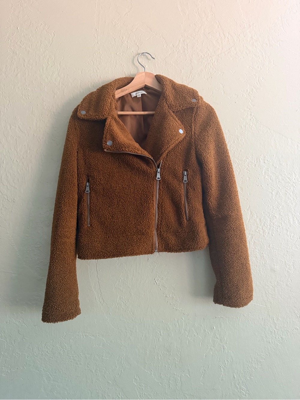 Max Studio Chestnut Brown Teddy Moto Jacket